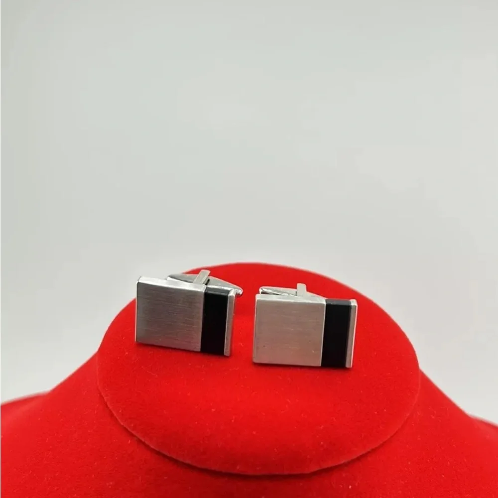 Bricked Silver And Black Cufflinks For Men